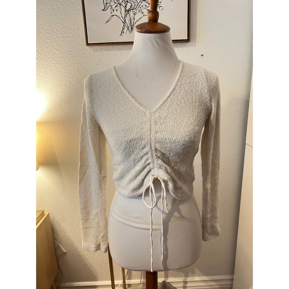 Altar'd‎ State Womens Ruched Fuzzy Knit Cropped Sweater sz S Boho Cozy Western
